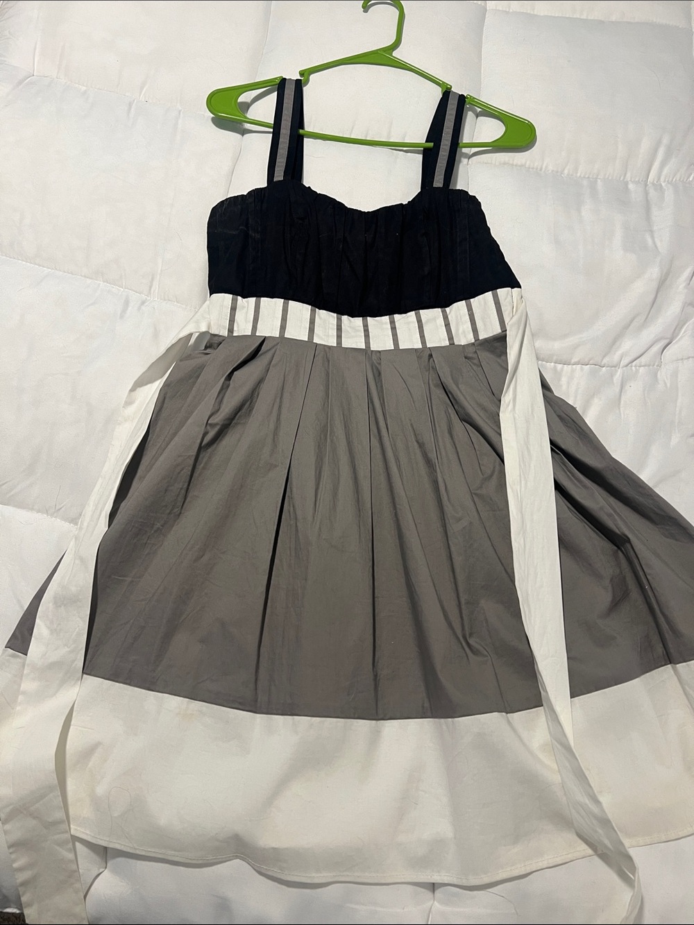 Xtraordinary Black, Gray & White Striped Waist Party Dress